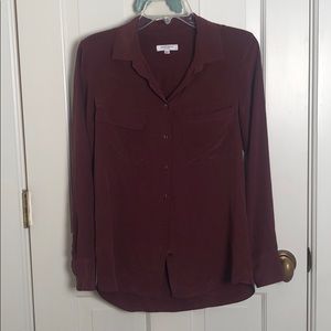 Equipment Burgundy Red Silk Button Down Top